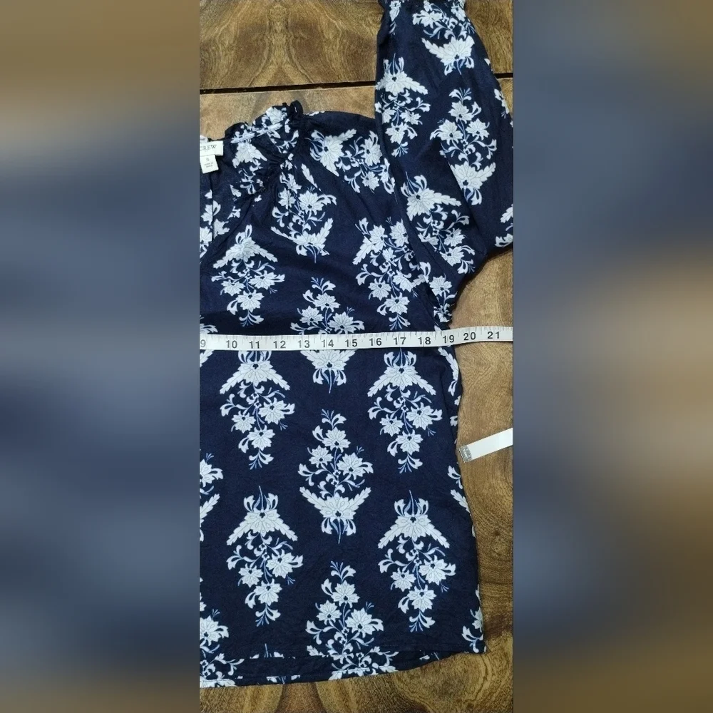 J.Crew Floral Navy Blue Women's Top Size (S)